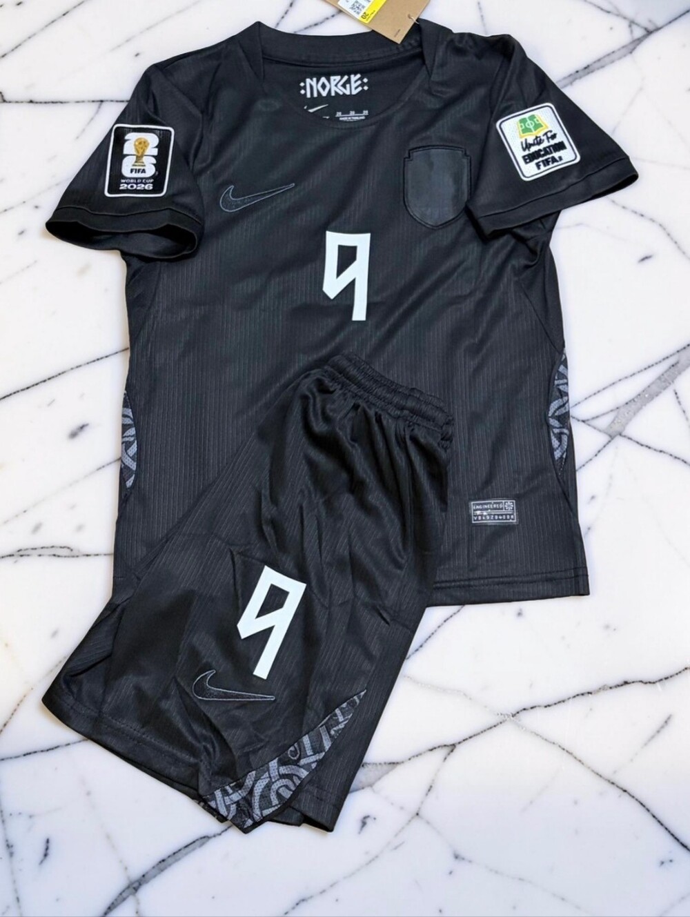 Haaland Norway 2026 World Cup Kids Jersey and Shorts Set Black Away Kit - Picture 2 of 2